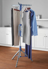 Mainstays Space-Saving 2-Tier Steel Tripod Hanging Clothes Drying Rack, Blue/Silver Hand C Mart