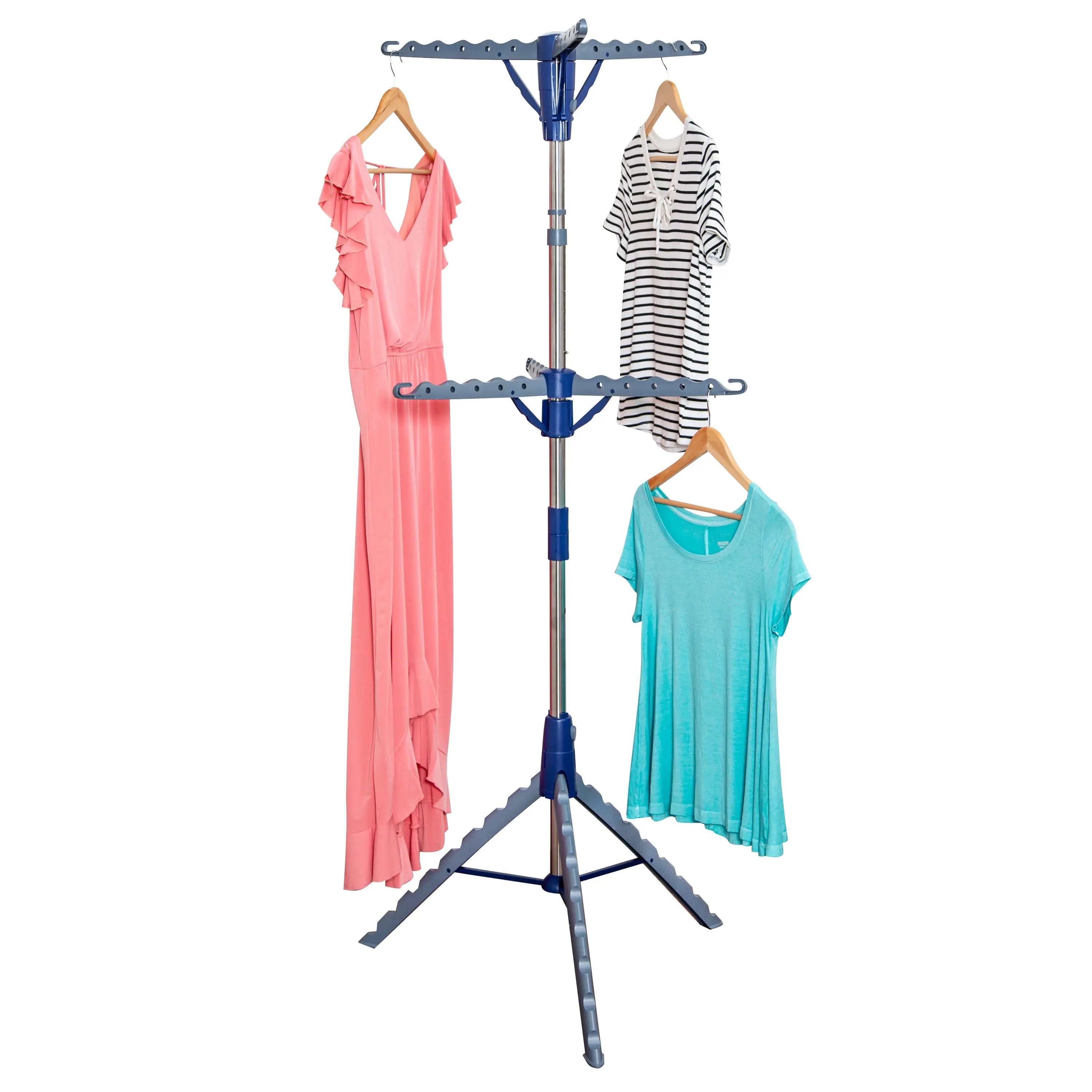 Mainstays Space-Saving 2-Tier Steel Tripod Hanging Clothes Drying Rack, Blue/Silver Hand C Mart