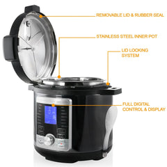 Megachef 6 Quart Stainless Steel Electric Digital Pressure Cooker with Lid Hand C Mart