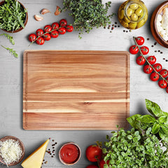 MinBoo Cutting Board for Kitchen 18x12 inch – Extra Large Acacia Wood Cutting Board with Juice Groove, Butcher Block, Acacia Wooden Chopping Board, Serving Tray Hand C Mart