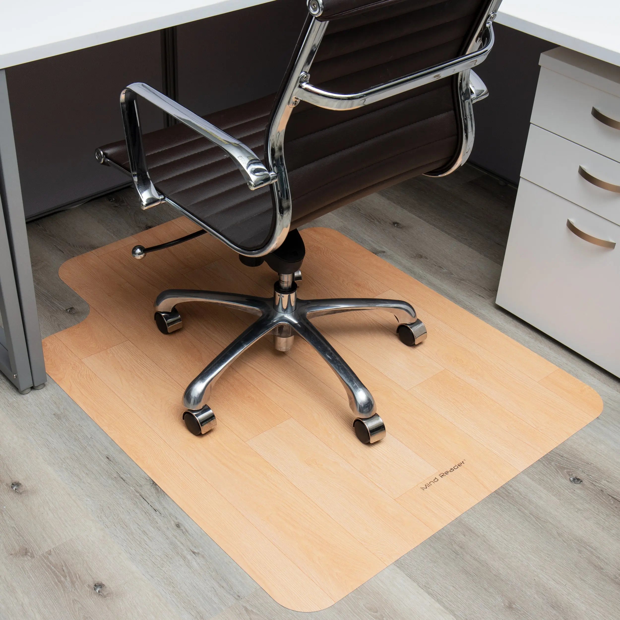 Mind Reader Office Chair Mat for Hardwood Floors, Rolling, PVC, 47.5 x 35.5, Woodtone Hand C Mart