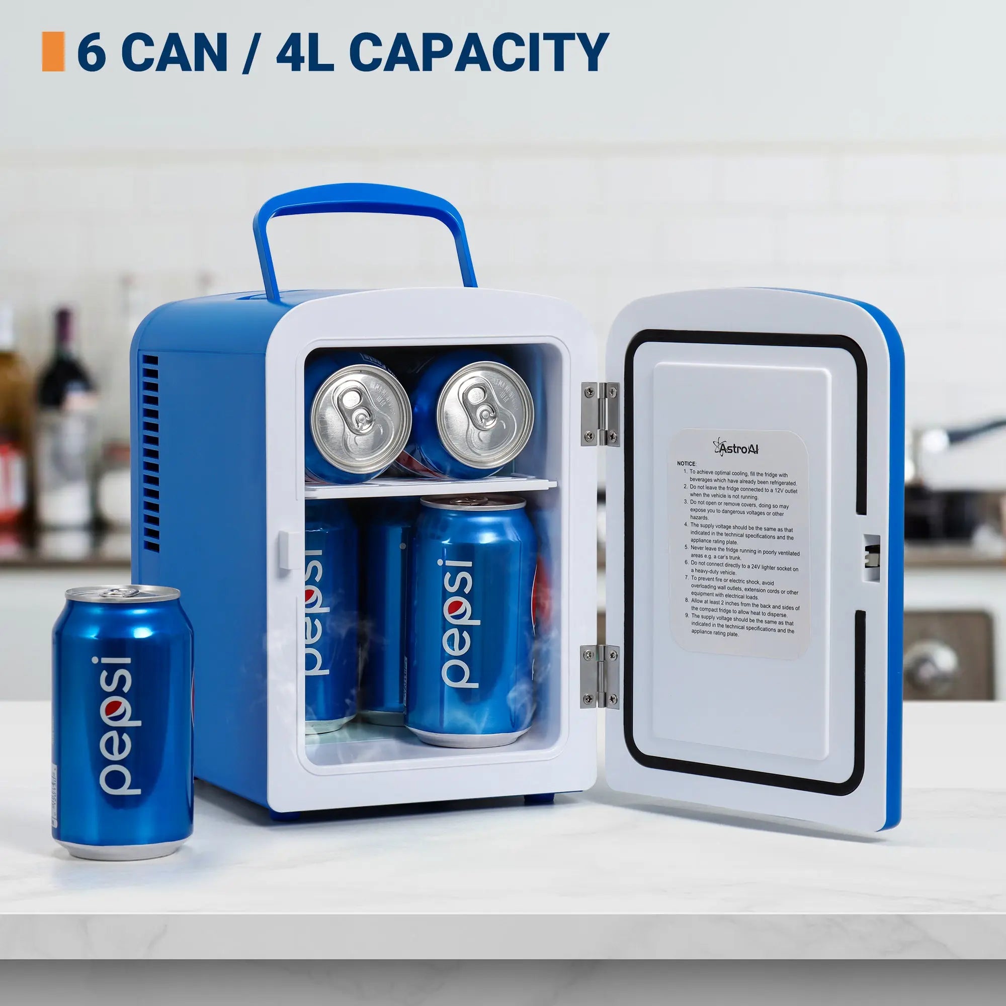 Mini Fridge 4L, 6 Can Portable Electric Cooler Personal Skincare Refrigerators DC/AC, Blue Hand C Mart