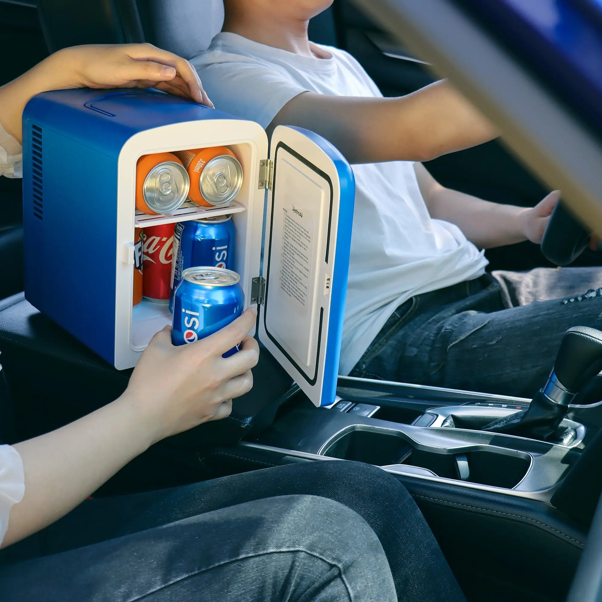 Mini Fridge 4L, 6 Can Portable Electric Cooler Personal Skincare Refrigerators DC/AC, Blue Hand C Mart