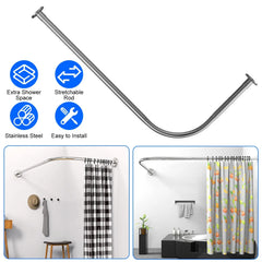 Moclever Shower Curved Curtain Rod Stainless Steel Rod L Shaped Stretchable Rod Bathroom Tub Closet Corner Rack, Silver Hand C Mart