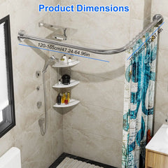 Moclever Shower Curved Curtain Rod Stainless Steel Rod L Shaped Stretchable Rod Bathroom Tub Closet Corner Rack, Silver Hand C Mart