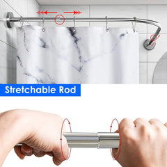 Moclever Shower Curved Curtain Rod Stainless Steel Rod L Shaped Stretchable Rod Bathroom Tub Closet Corner Rack, Silver Hand C Mart