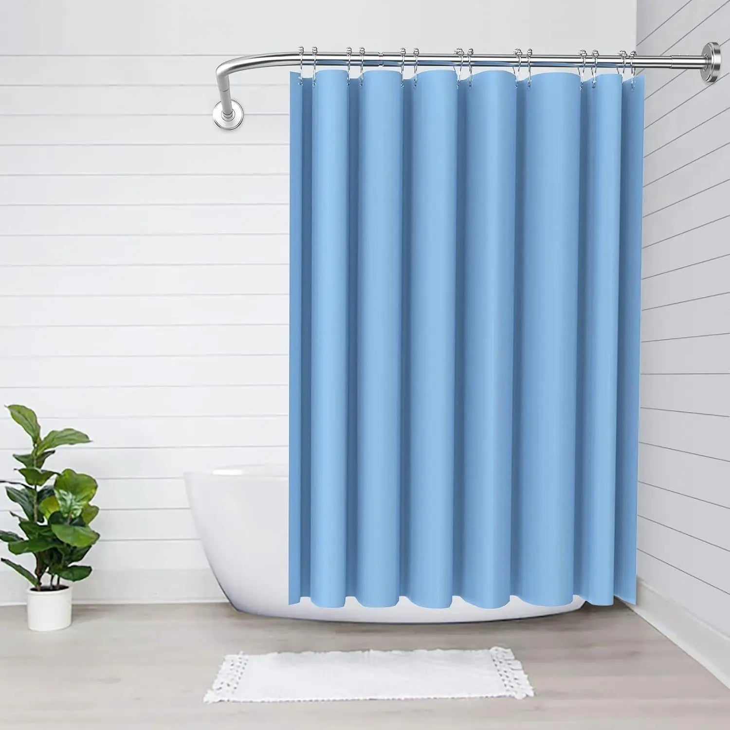 Moclever Shower Curved Curtain Rod Stainless Steel Rod L Shaped Stretchable Rod Bathroom Tub Closet Corner Rack, Silver Hand C Mart