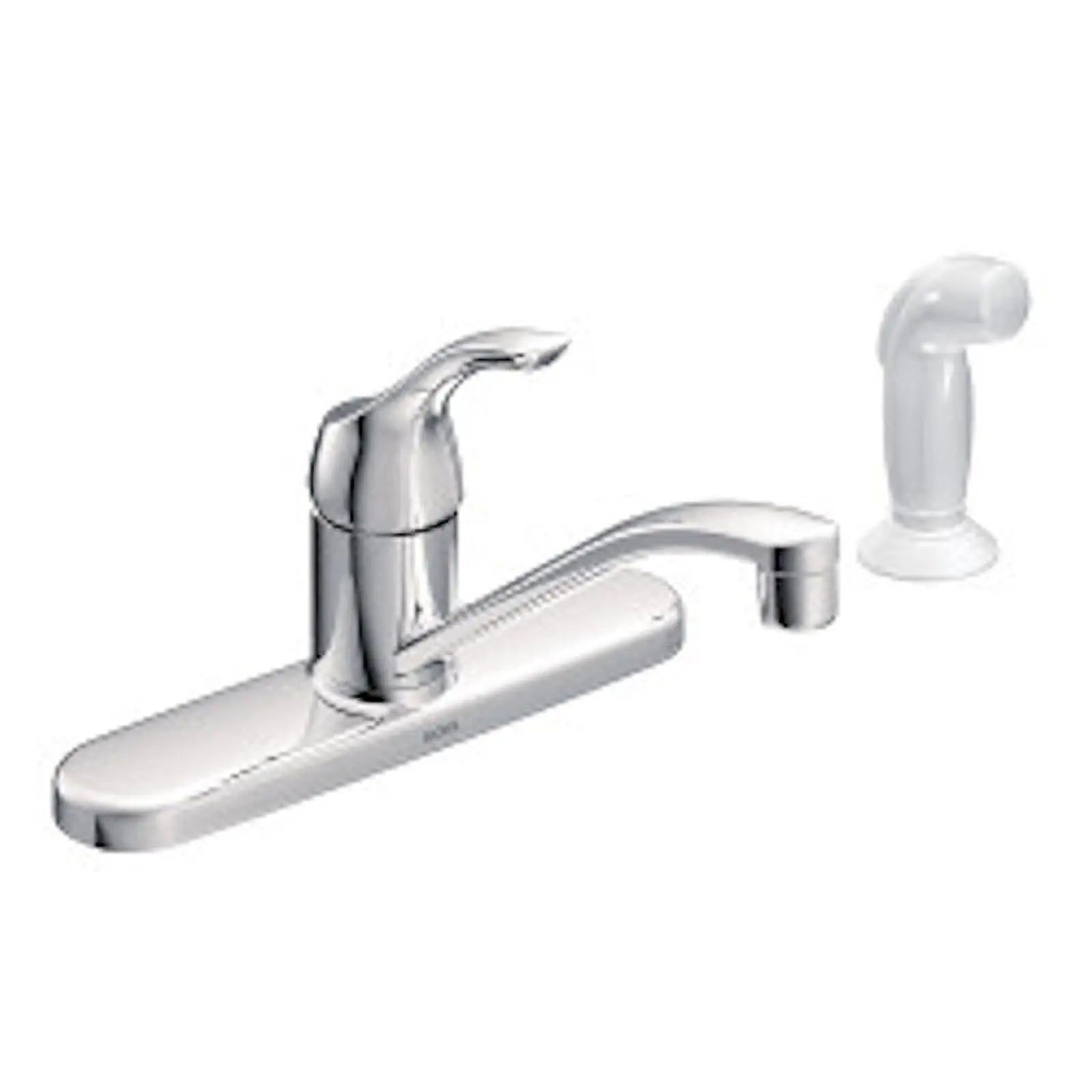 Close-up of the Moen Adler chrome faucet handle and spout