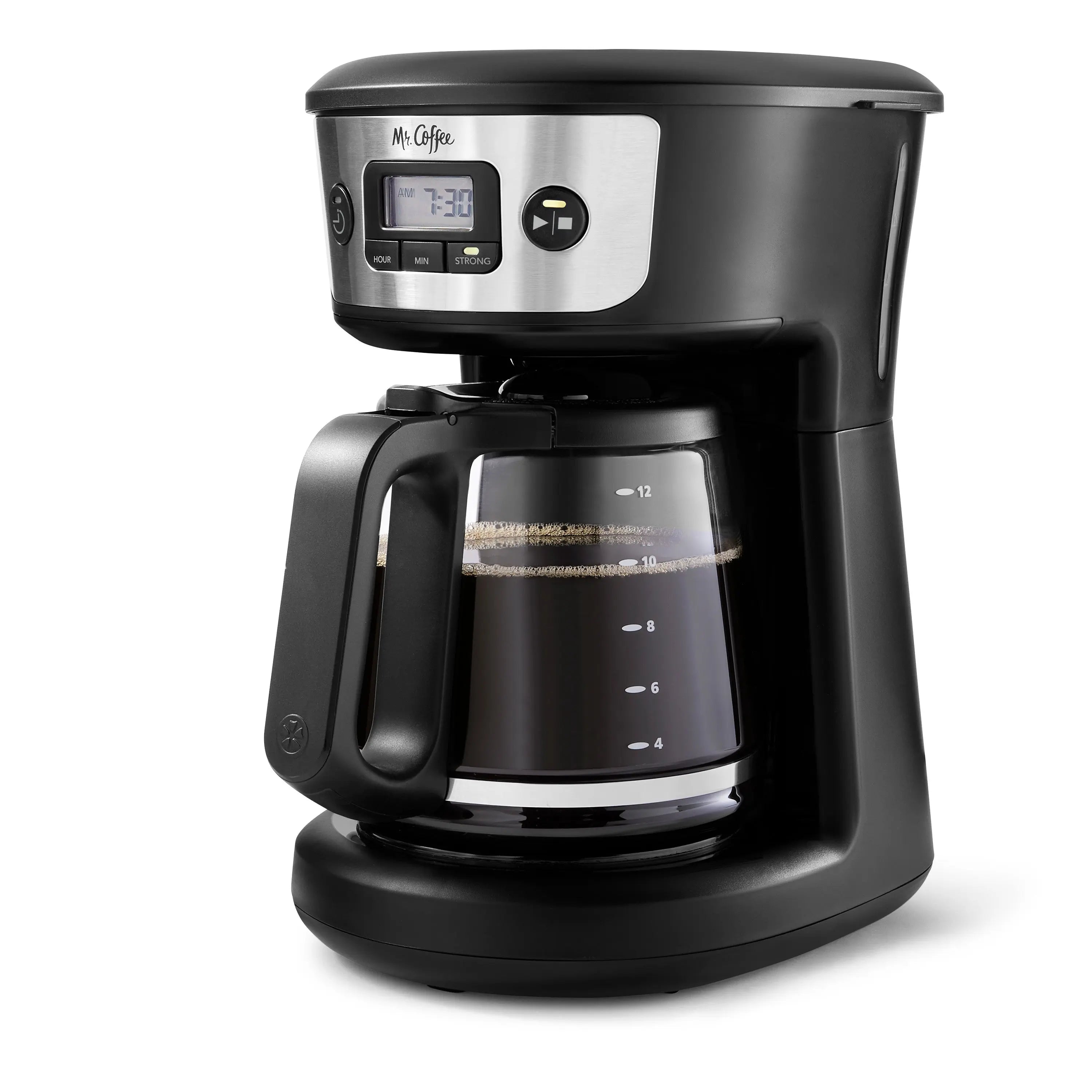 Mr. Coffee 12 Cup Programmable Coffee Maker with Strong Brew, Stainless Hand C Mart