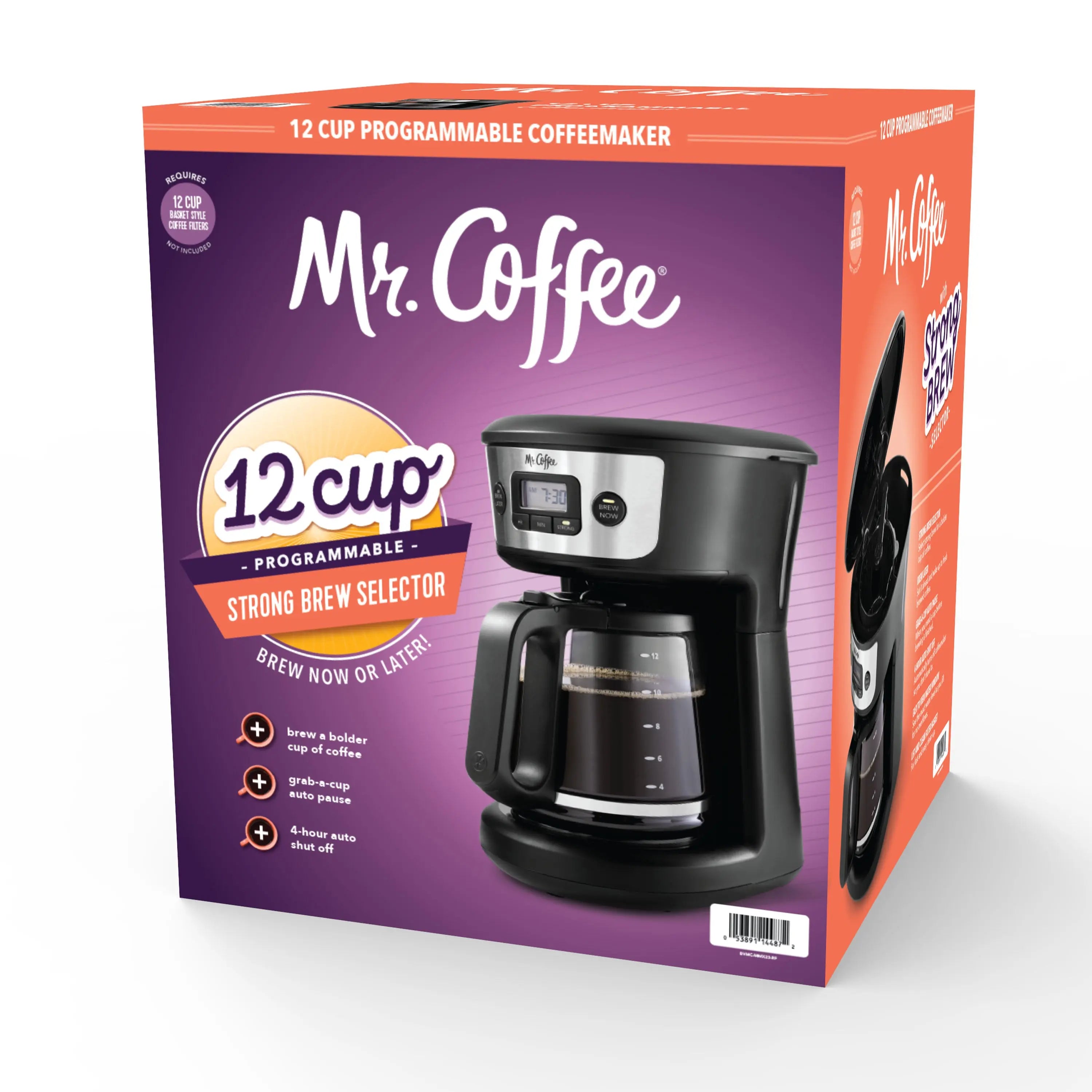 Mr. Coffee 12 Cup Programmable Coffee Maker with Strong Brew, Stainless Hand C Mart