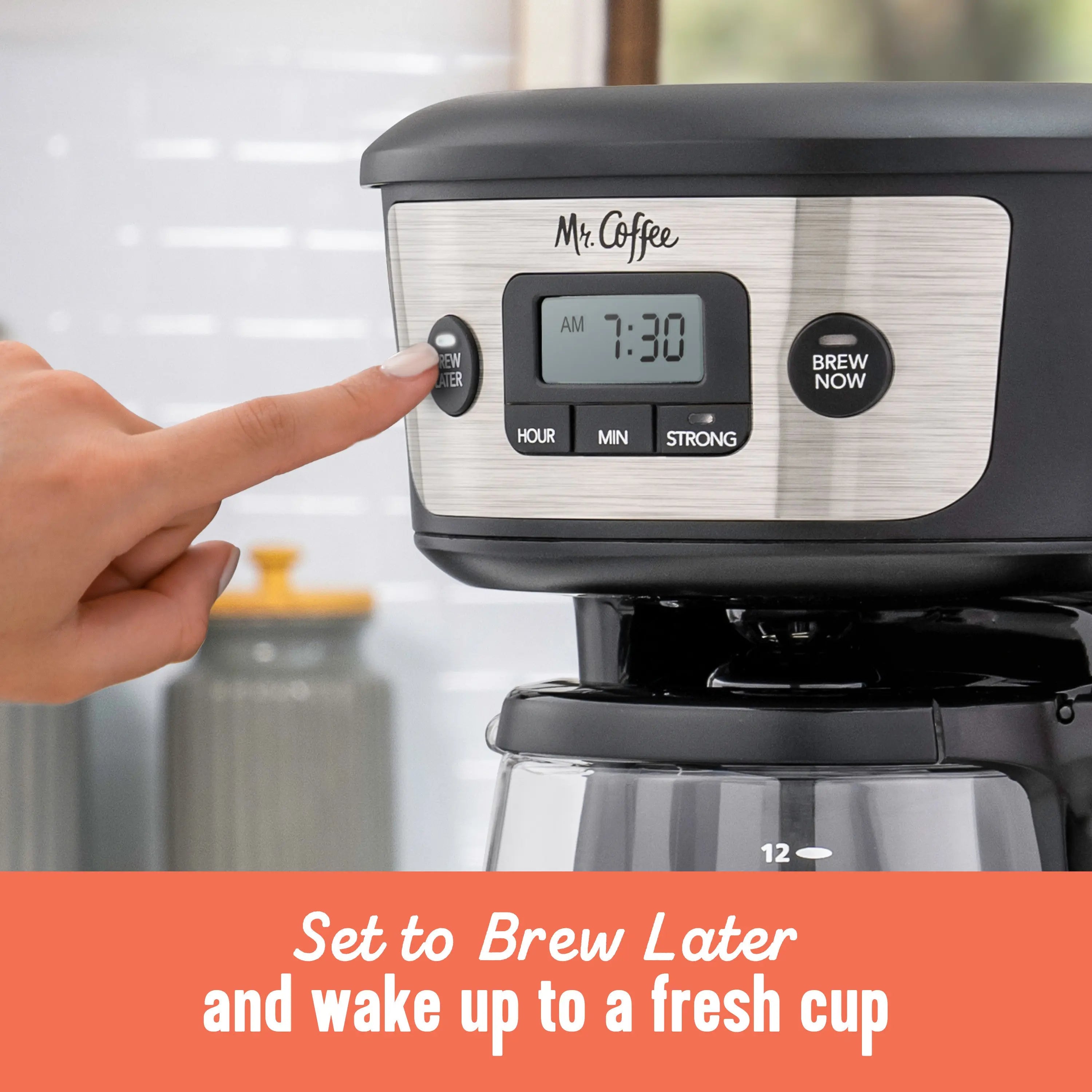 Mr. Coffee 12 Cup Programmable Coffee Maker with Strong Brew, Stainless Hand C Mart