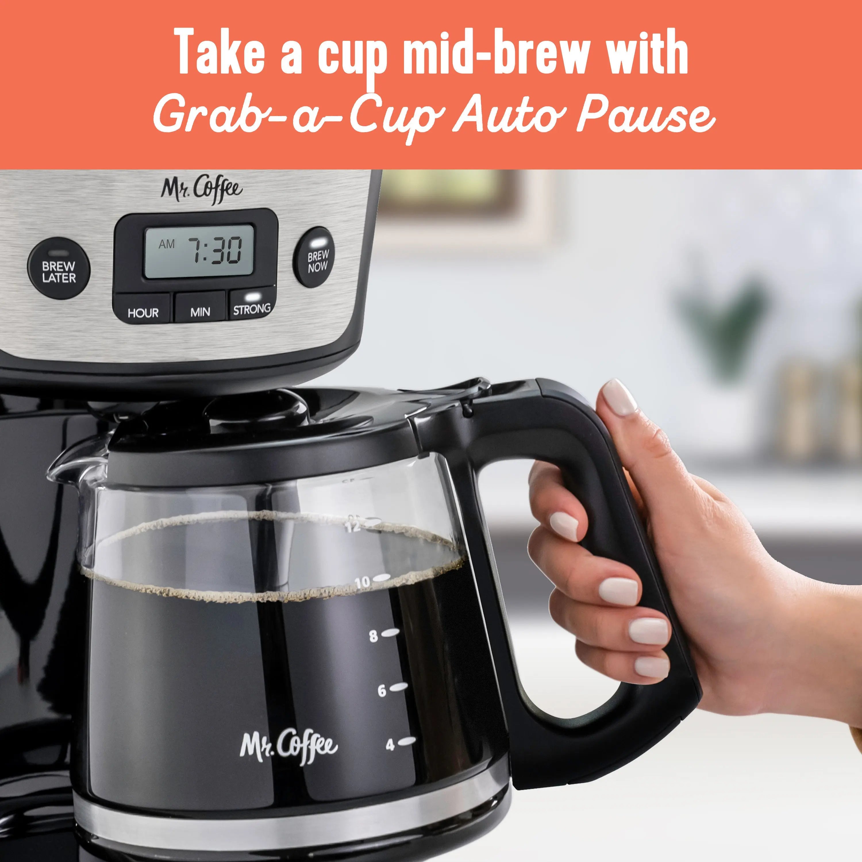 Mr. Coffee 12 Cup Programmable Coffee Maker with Strong Brew, Stainless Hand C Mart