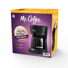 Mr. Coffee 5-Cup Programmable Coffee Maker, 25 oz. Mini Brew, Brew Now or Later, Black Hand C Mart