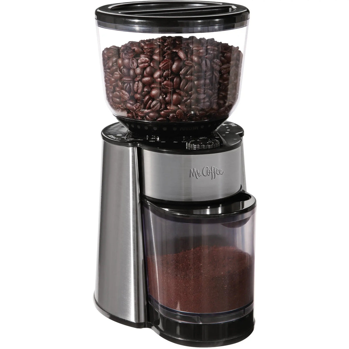 Mr. Coffee Automatic Silver Burr Mill Grinder with 18 Custom Grinds Hand C Mart