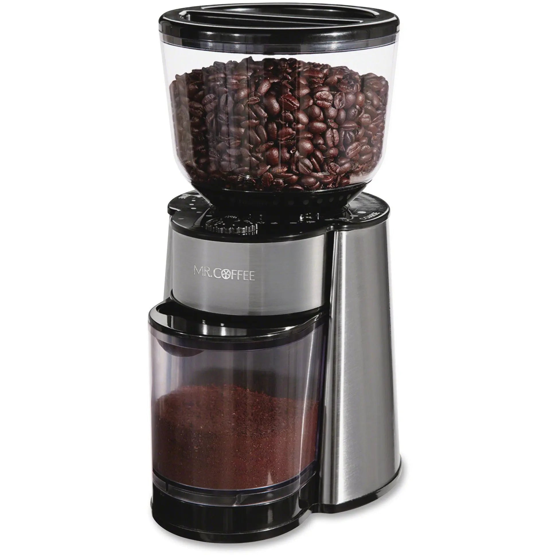 Mr. Coffee Automatic Silver Burr Mill Grinder with 18 Custom Grinds Hand C Mart