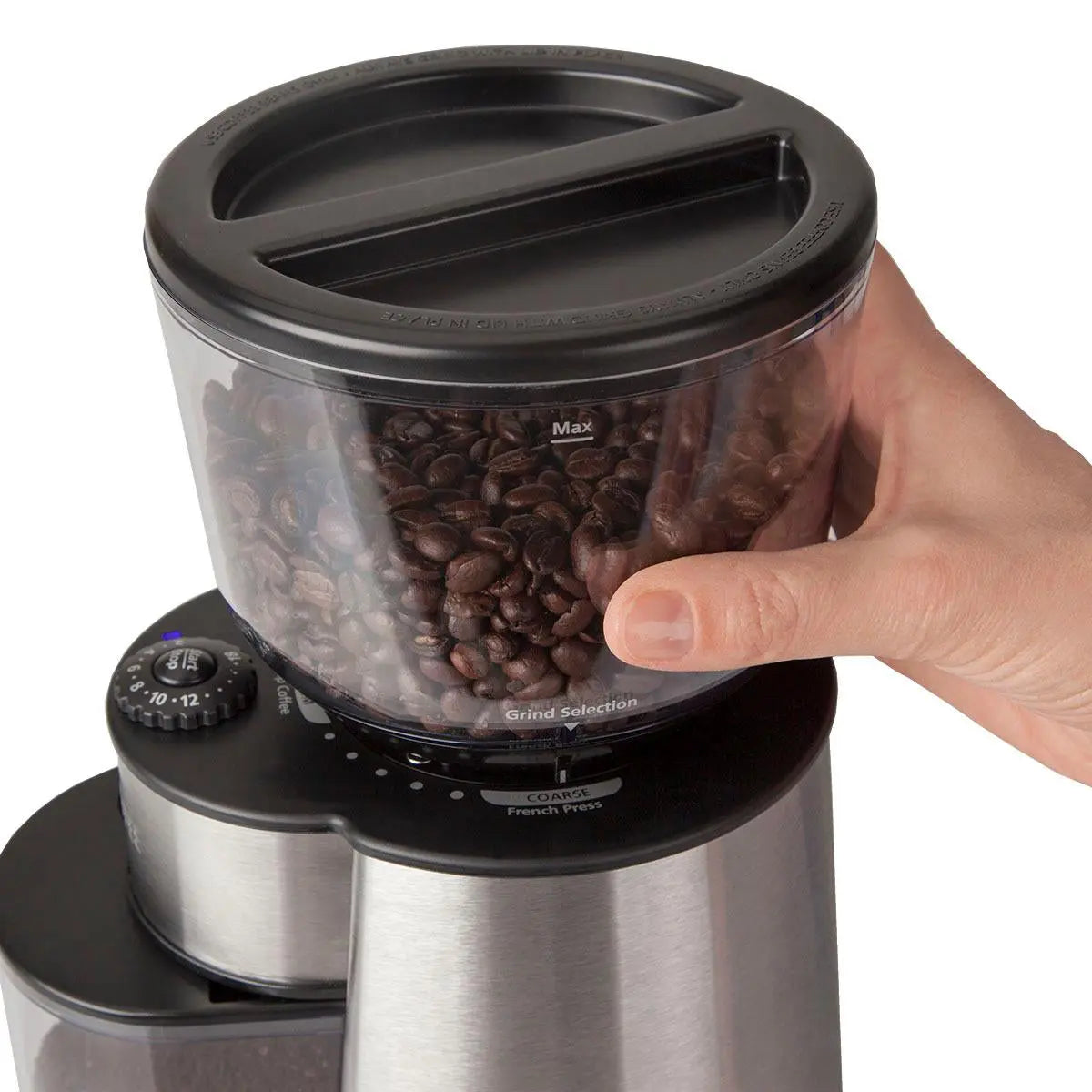 Mr. Coffee Automatic Silver Burr Mill Grinder with 18 Custom Grinds Hand C Mart