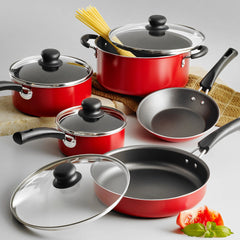 NEW 9-Piece Simple Cooking Nonstick Cookware Set (Red) Hand C Mart