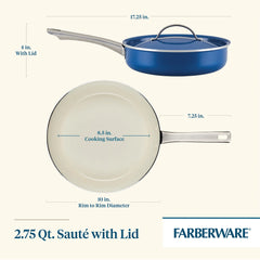 NEW Farberware Vibrance 2.75 Quart Ceramic Nonstick Saute Pan with Lid, Blue Hand C Mart