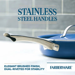 NEW Farberware Vibrance 2.75 Quart Ceramic Nonstick Saute Pan with Lid, Blue Hand C Mart