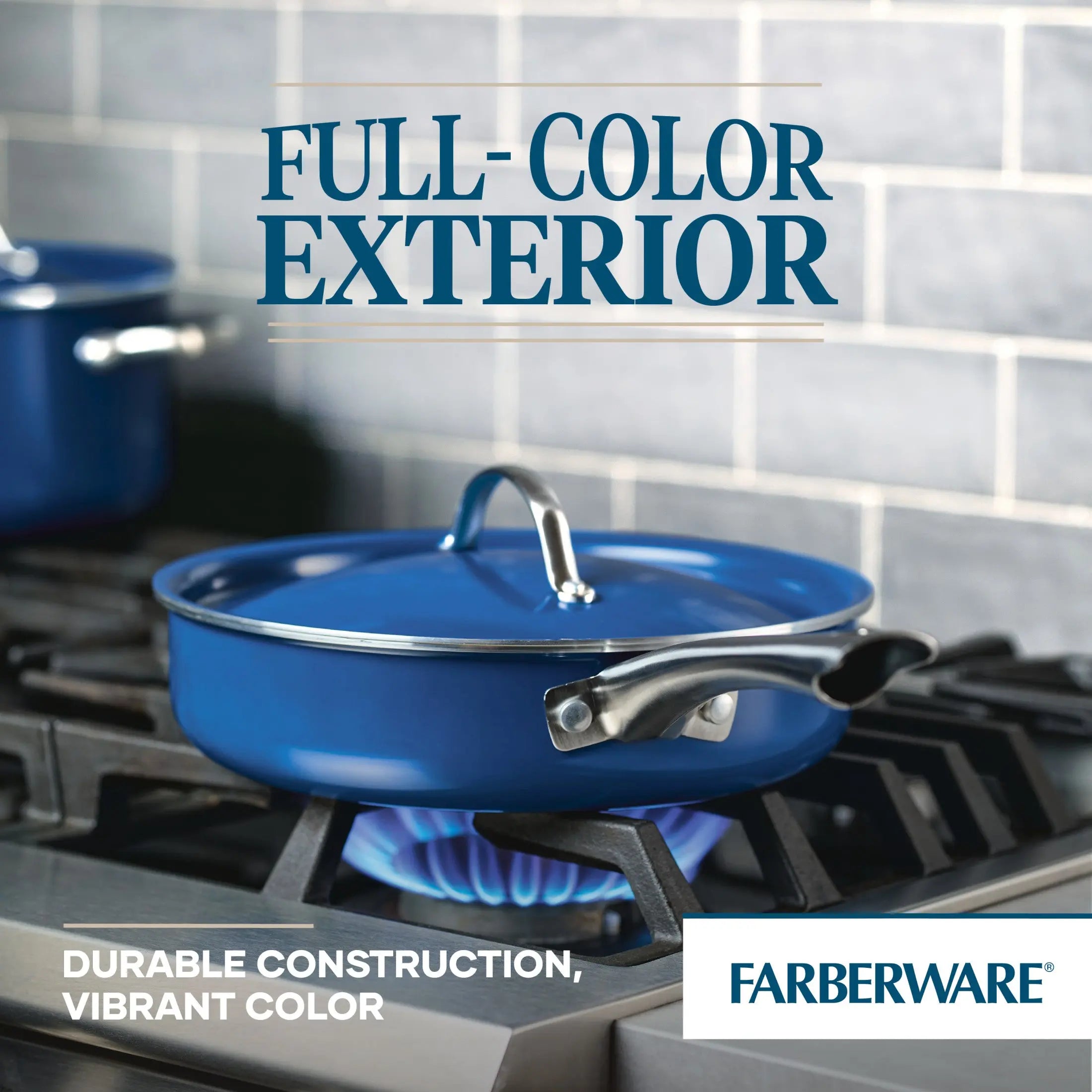 NEW Farberware Vibrance 2.75 Quart Ceramic Nonstick Saute Pan with Lid, Blue Hand C Mart