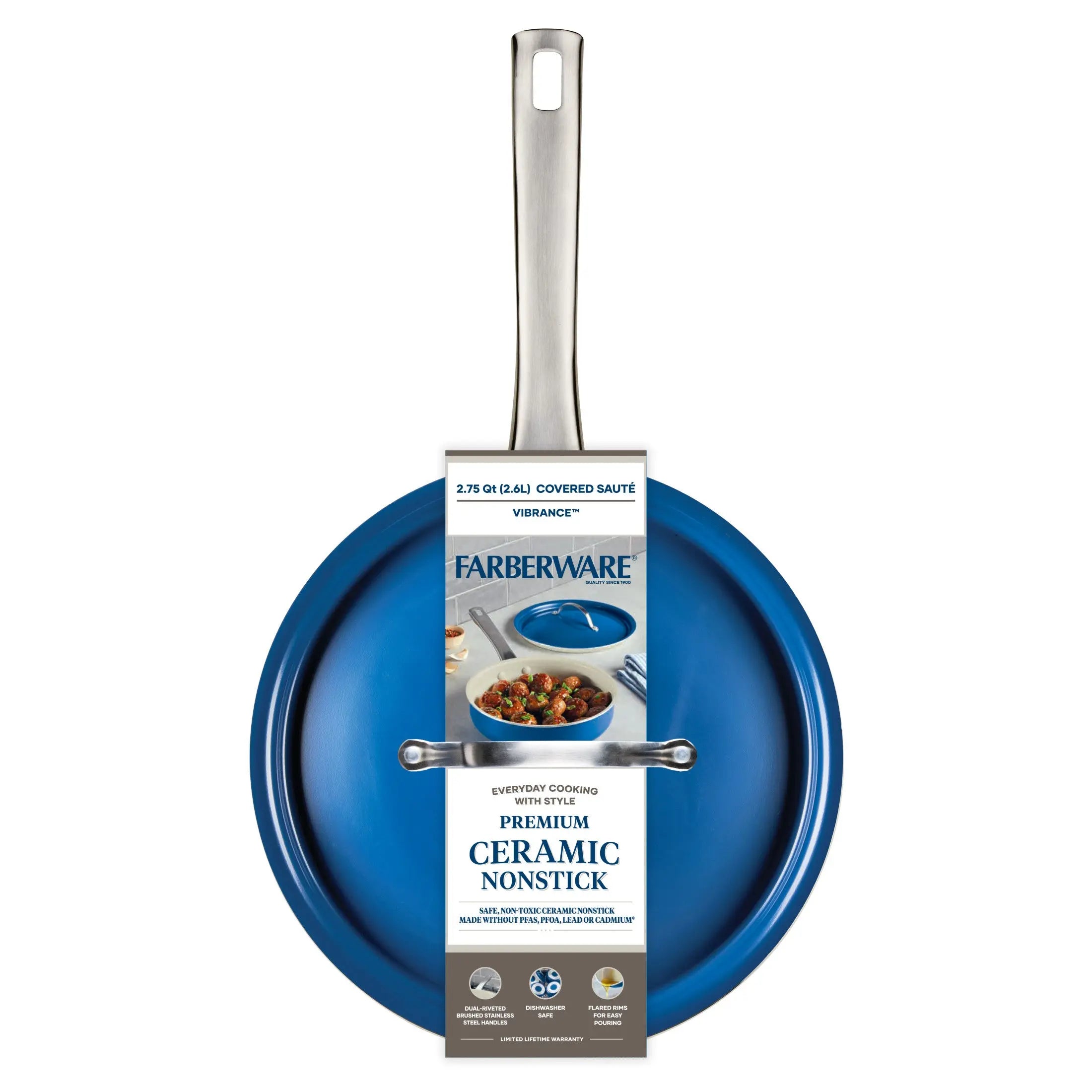 NEW Farberware Vibrance 2.75 Quart Ceramic Nonstick Saute Pan with Lid, Blue Hand C Mart