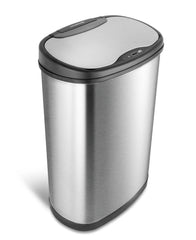 NINESTARS DZT-50-13 Automatic Touchless Motion Sensor Oval Trash Can with Black Top, 13 gallon/50 L, Stainless Steel Hand C Mart