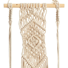 Nearly Natural 22in. Cream Textile Art Boho Chic Wood Macrame Shelf with Diamond Weave Hand C Mart