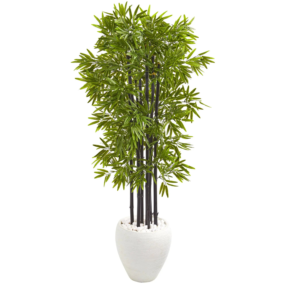 Nearly Natural 5’ Bamboo Artificial Tree with Black Trunks in White Planter UV Resistant (Indoor/Outdoor) Hand C Mart