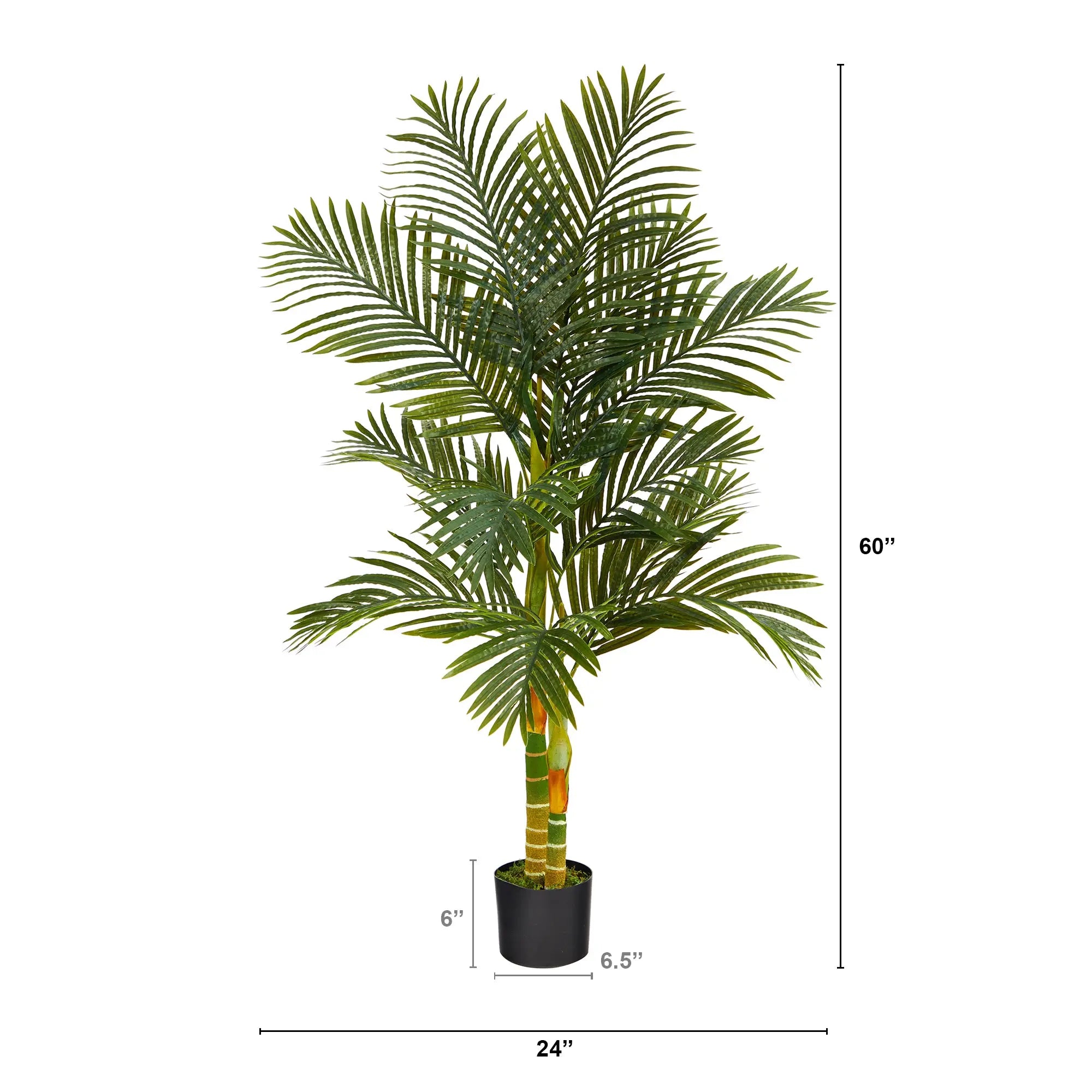 Nearly Natural 5' Golden Cane Palm Artificial Tree in Pot, Green Hand C Mart