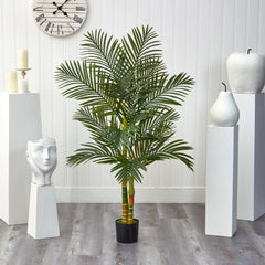 Nearly Natural 5' Golden Cane Palm Artificial Tree in Pot, Green Hand C Mart