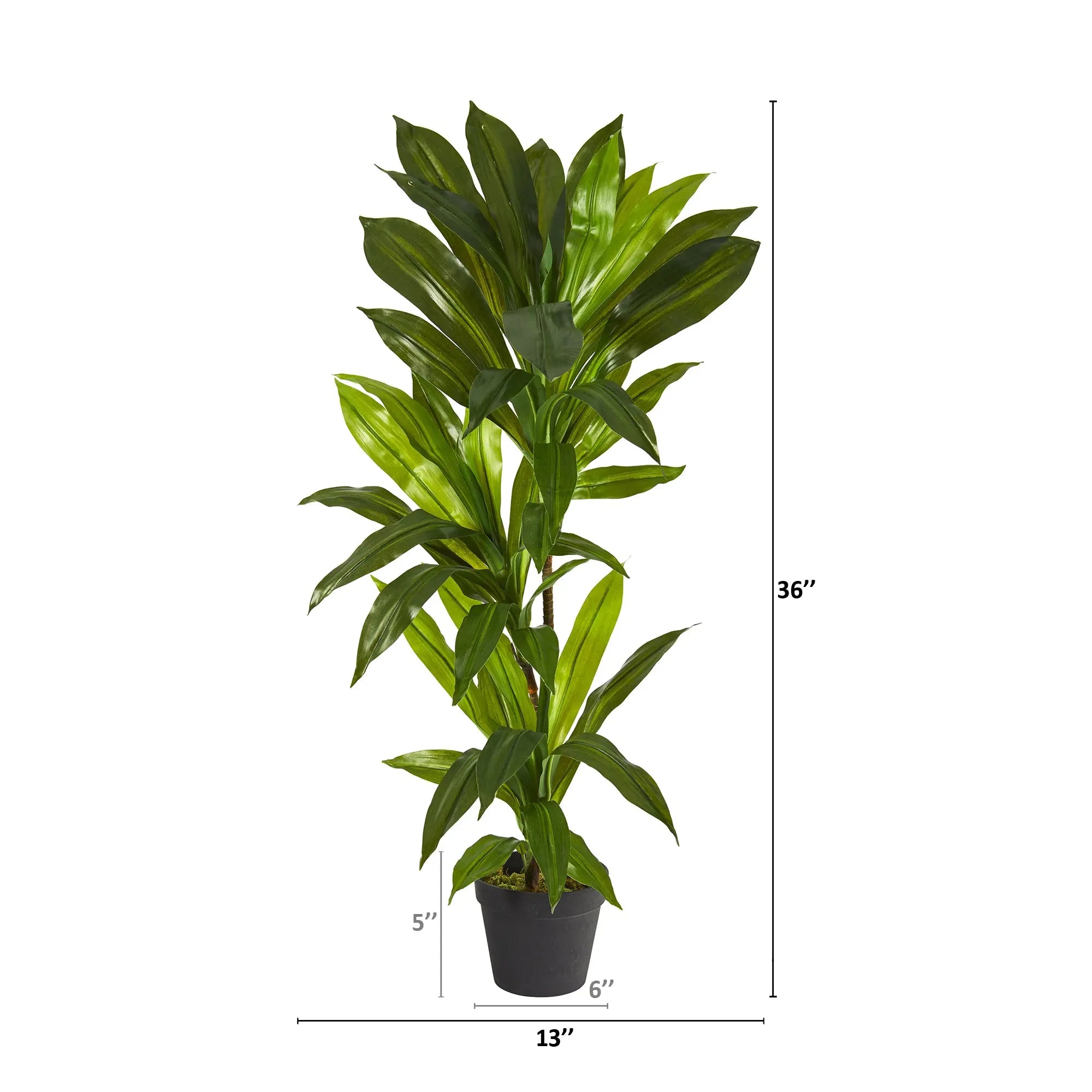 Nearly Natural Green 3' Dracaena Artificial Plant (Real Touch) Hand C Mart