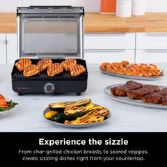 Ninja 14" Sizzle Smokeless Electric Indoor Grill, Black with Nonstick Grill Plate Hand C Mart