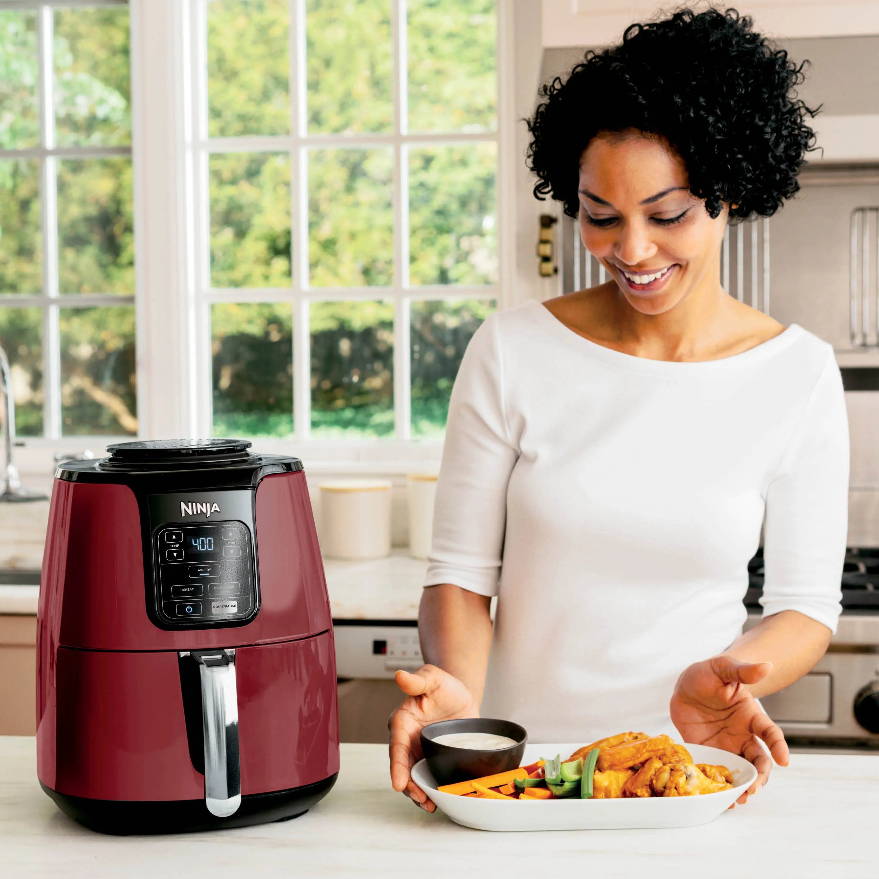 Ninja Air Fryer 4-Quart Basket Air Fryer, Red- Dishwasher-Safe Parts, Includes Crisper Plate Hand C Mart