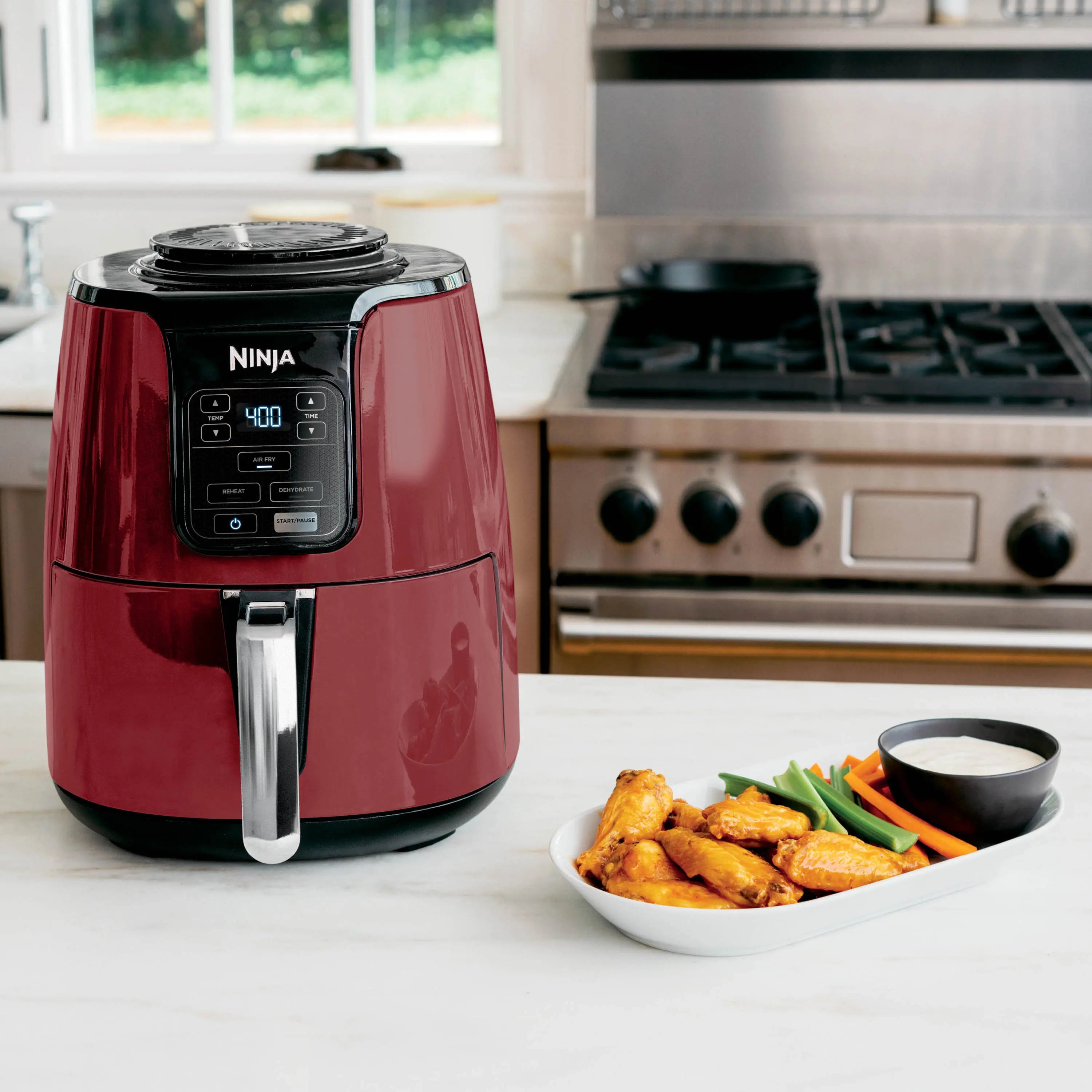 Ninja Air Fryer 4-Quart Basket Air Fryer, Red- Dishwasher-Safe Parts, Includes Crisper Plate Hand C Mart