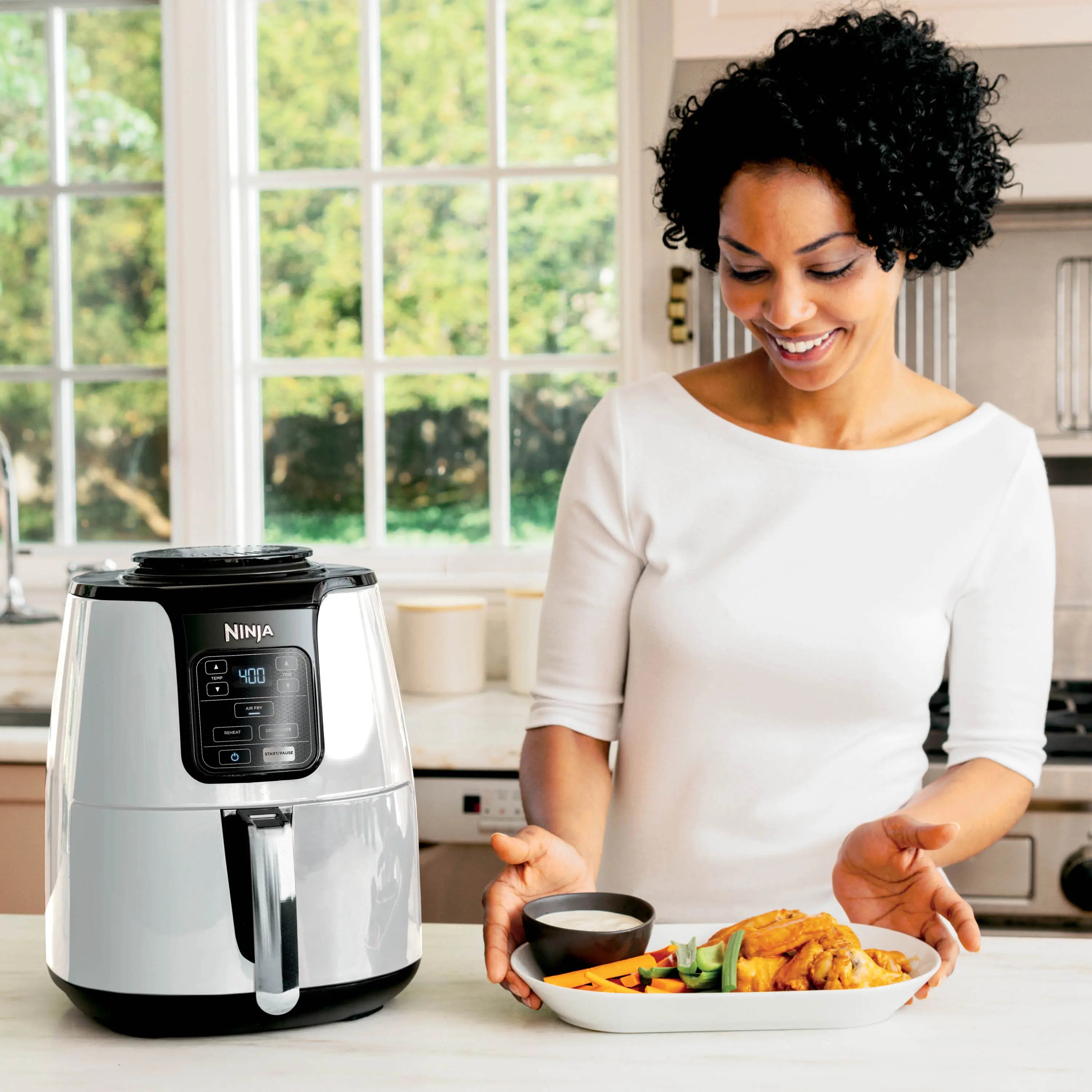 Ninja Air Fryer 4-Quart Basket Air Fryer, White- Dishwasher-Safe Parts, Includes Crisper Plate Hand C Mart