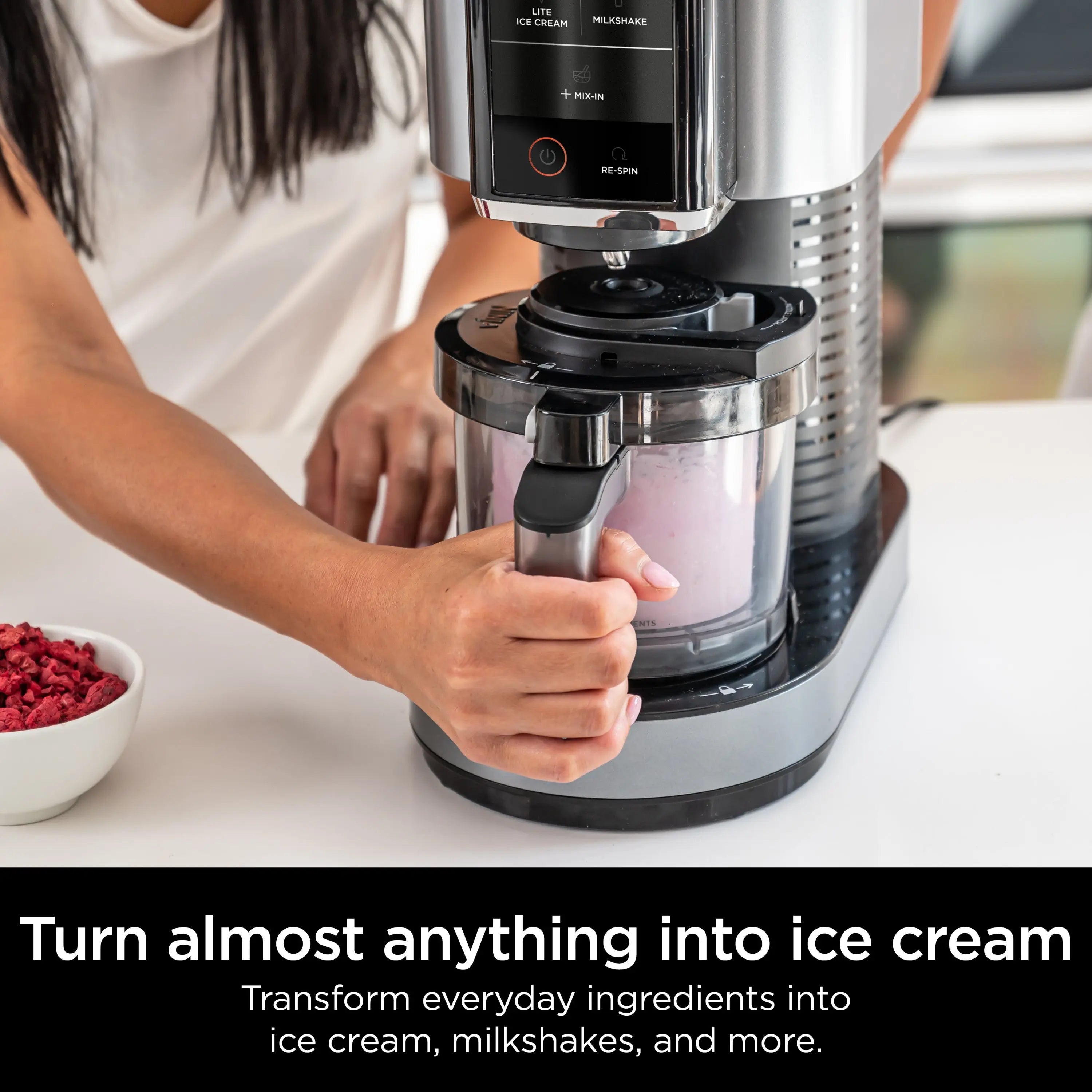 Ninja CREAMi, Ice Cream Maker, 5 One-Touch Programs, (2) 16oz. Pints with Storage Lids, NC300 Hand C Mart