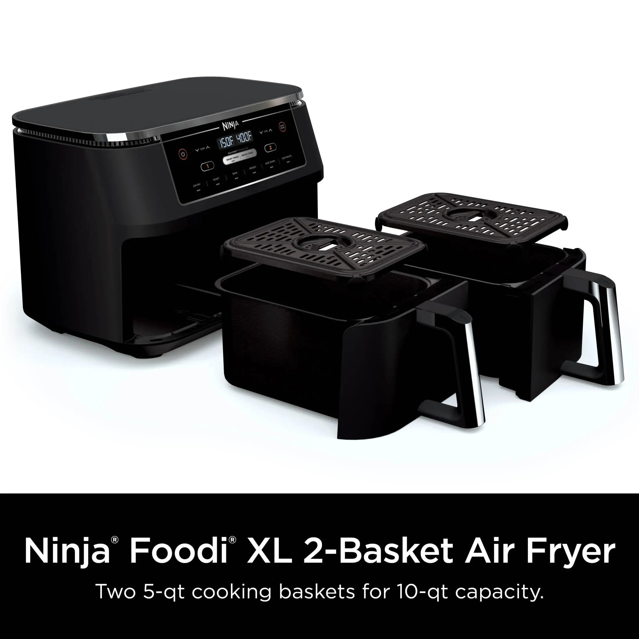 Close-Up of Ninja Foodi Dual Baskets with Smart Finish Technology
