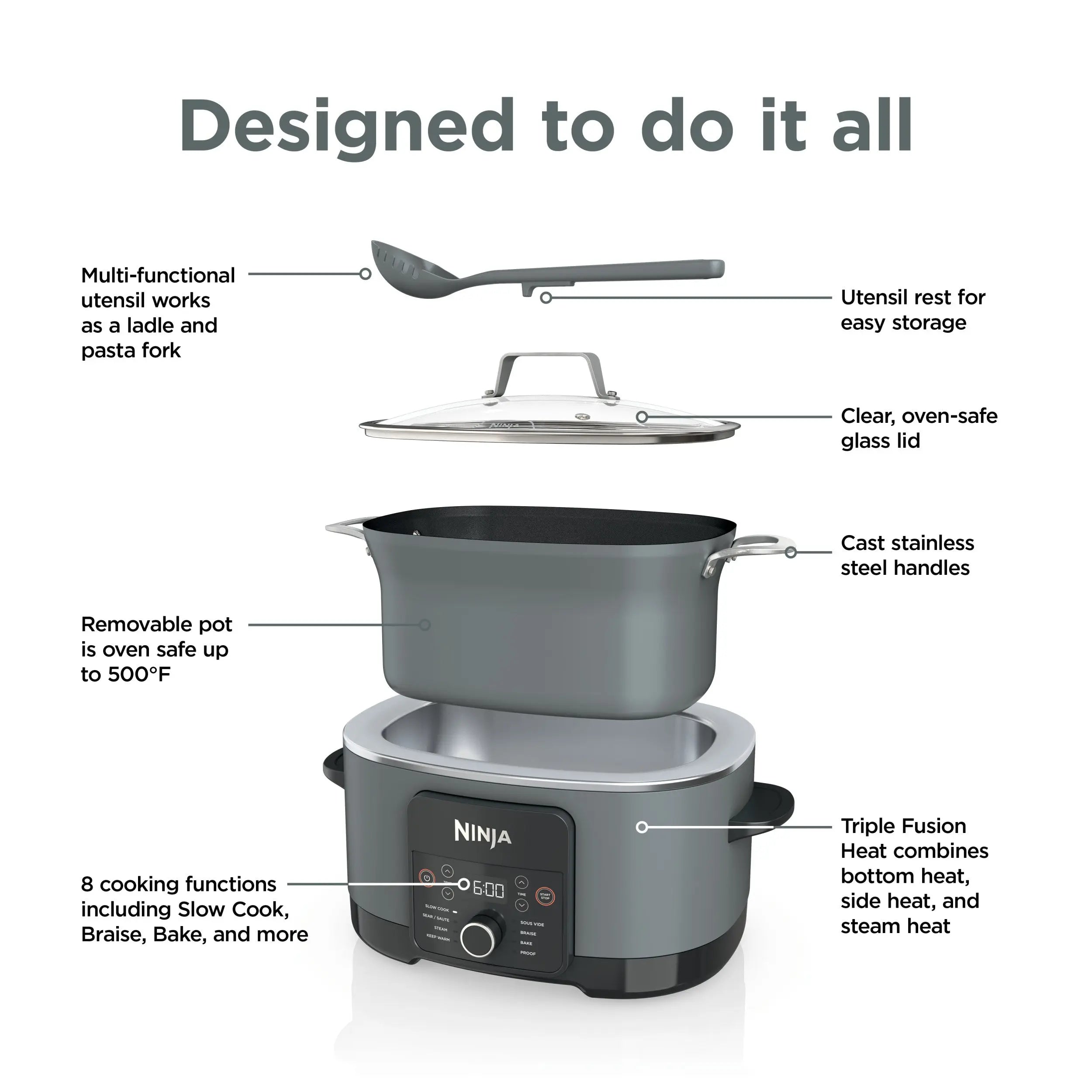 Ninja Foodi 8.5 Qt PossibleCooker PRO,Gray, MC1001 Hand C Mart