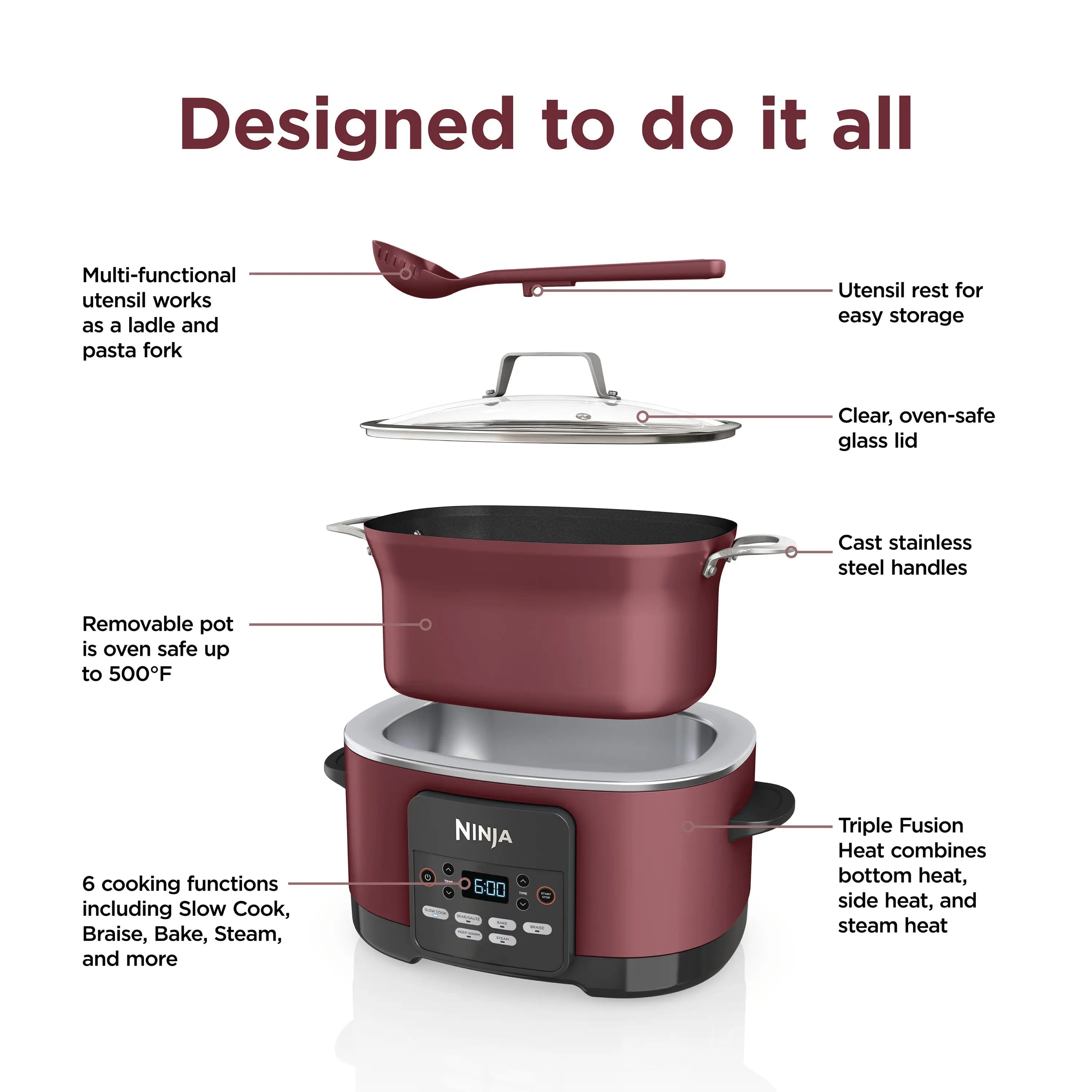 Ninja Foodi Possible Cooker 8.5qt Multi-Cooker, Cherry Tarte, MC1000WM Hand C Mart