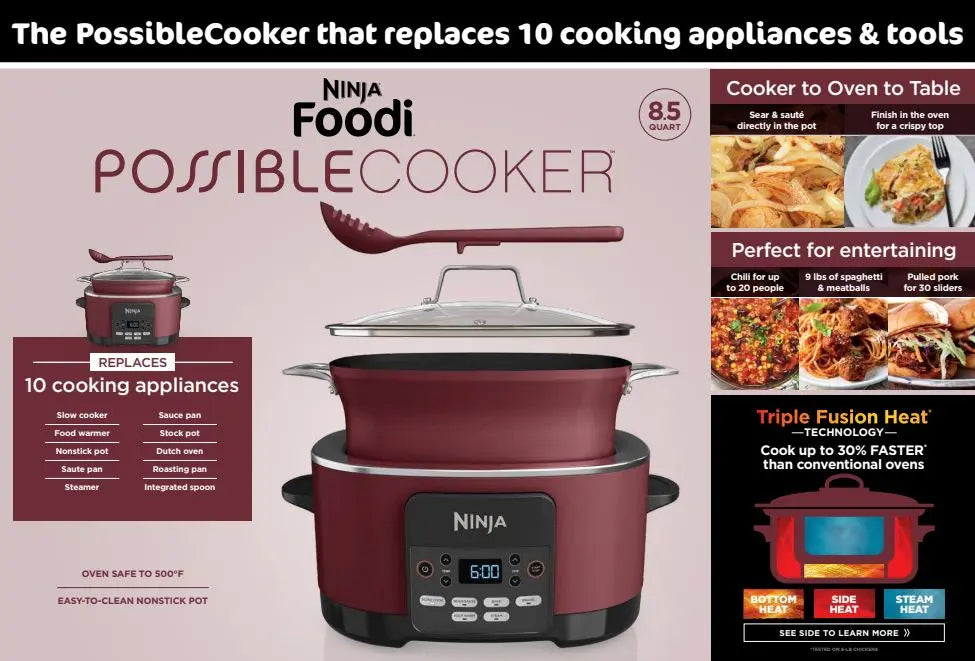 Ninja Foodi Possible Cooker 8.5qt Multi-Cooker, Cherry Tarte, MC1000WM Hand C Mart