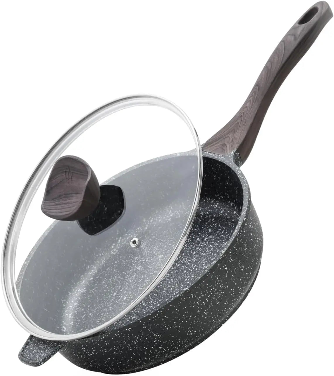 Nonstick Deep Frying Pan with Lid, 10 Inch Large Skillet, Granite Stone Saute Pan for Cooking Hand C Mart