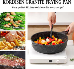 Nonstick Deep Frying Pan with Lid, 10 Inch Large Skillet, Granite Stone Saute Pan for Cooking Hand C Mart