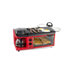 Nostalgia BST3RR Retro 3-in-1 Family Size Electric Breakfast Station, Coffeemaker, Griddle, Toaster Oven - Retro Red Hand C Mart