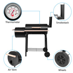 Oufan Outdoor BBQ Grill Charcoal Barbecue Pit Patio Backyard Meat Cooker Smoker for Backyard Patio Garden, Black Hand C Mart