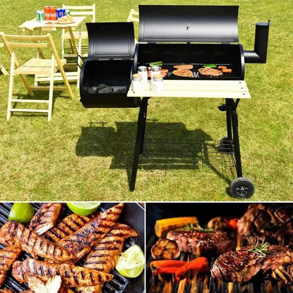 Oufan Outdoor BBQ Grill Charcoal Barbecue Pit Patio Backyard Meat Cooker Smoker for Backyard Patio Garden, Black Hand C Mart