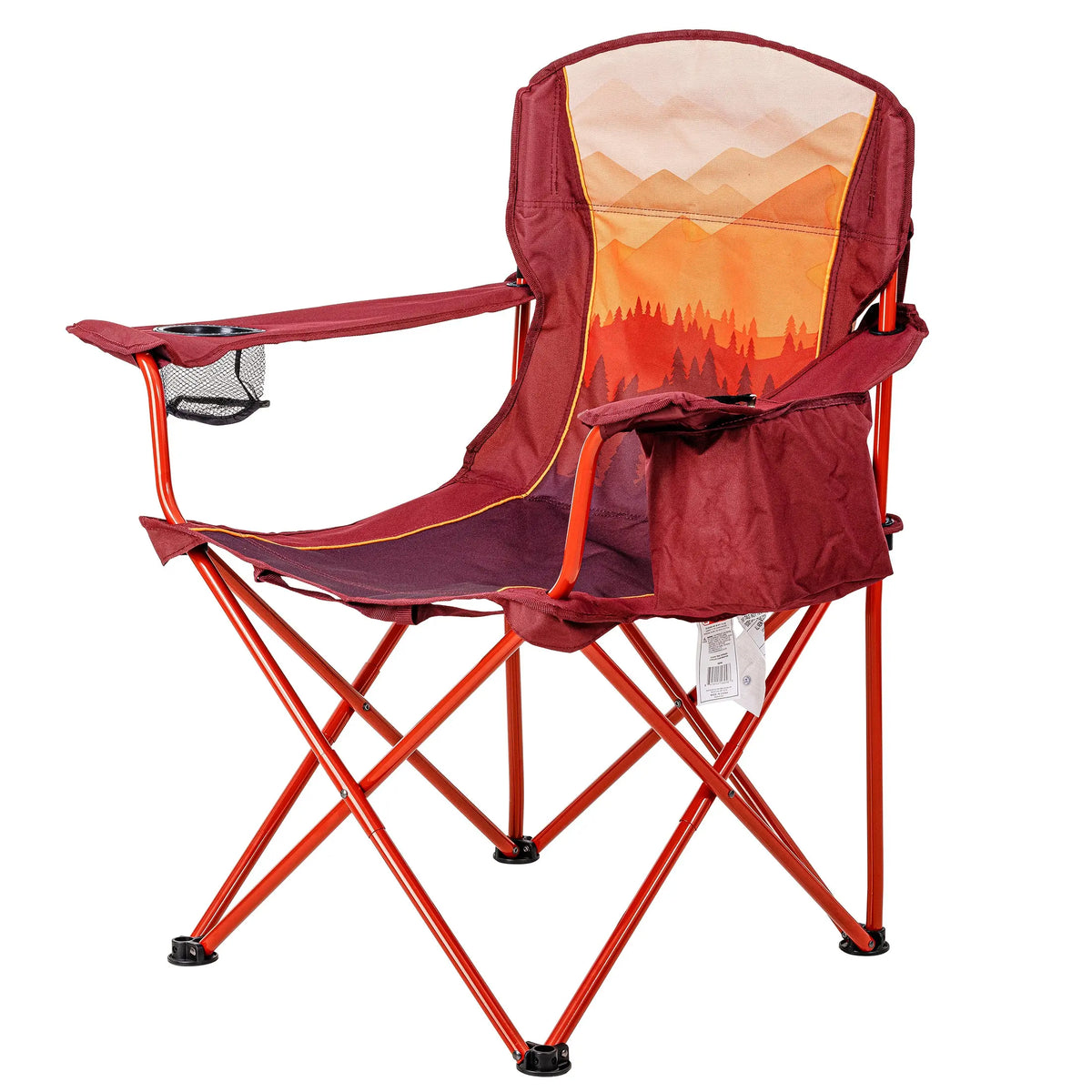 Ozark Trail Oversized Camp Chair with Cooler, Ombre Mountains Design, Red and Orange Hand C Mart