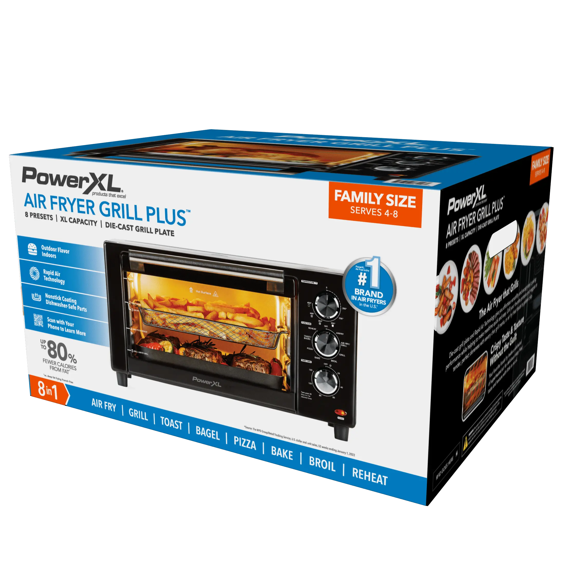 PowerXL Air Fryer Grill 8 in 1 Roast, Bake, Rotisserie, Electric Indoor Grill (Black Standard No Rotisserie) OPEN BOX Hand C Mart