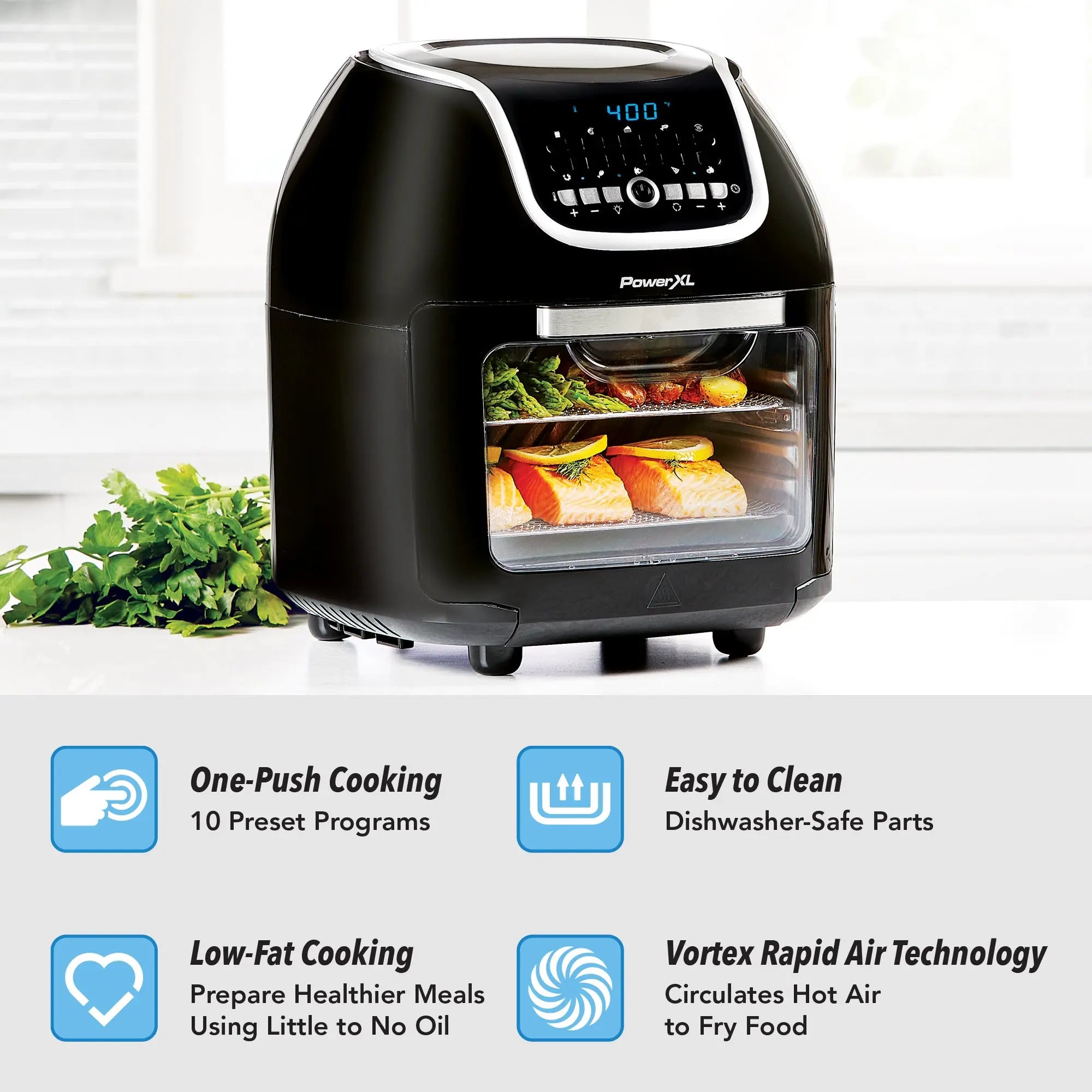 PowerXL Vortex Air Fryer Pro Plus 10 Quart Capacity, Black, 1700 Watts, Hand C Mart