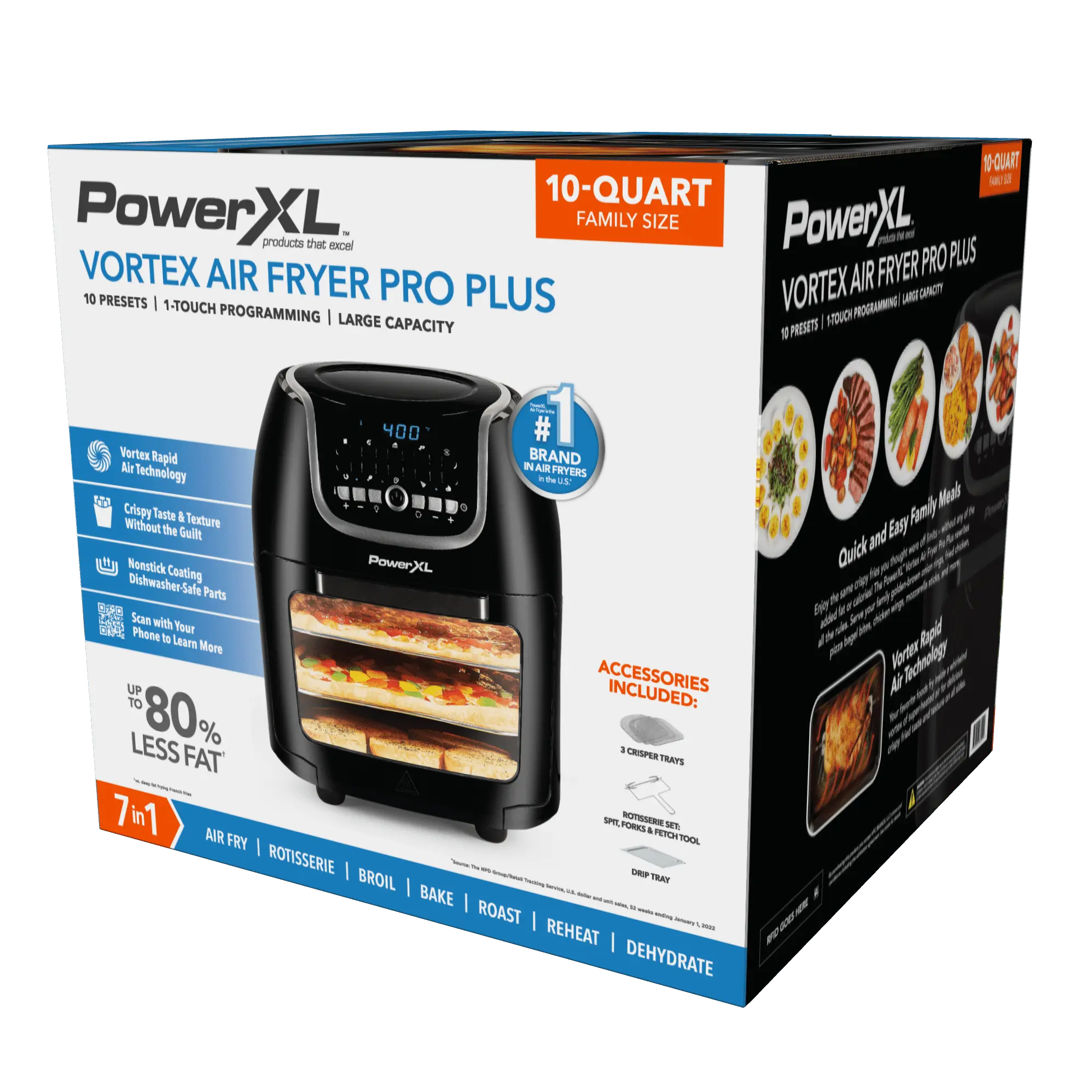 PowerXL Vortex Air Fryer Pro Plus 10 Quart Capacity, Black, 1700 Watts, Hand C Mart