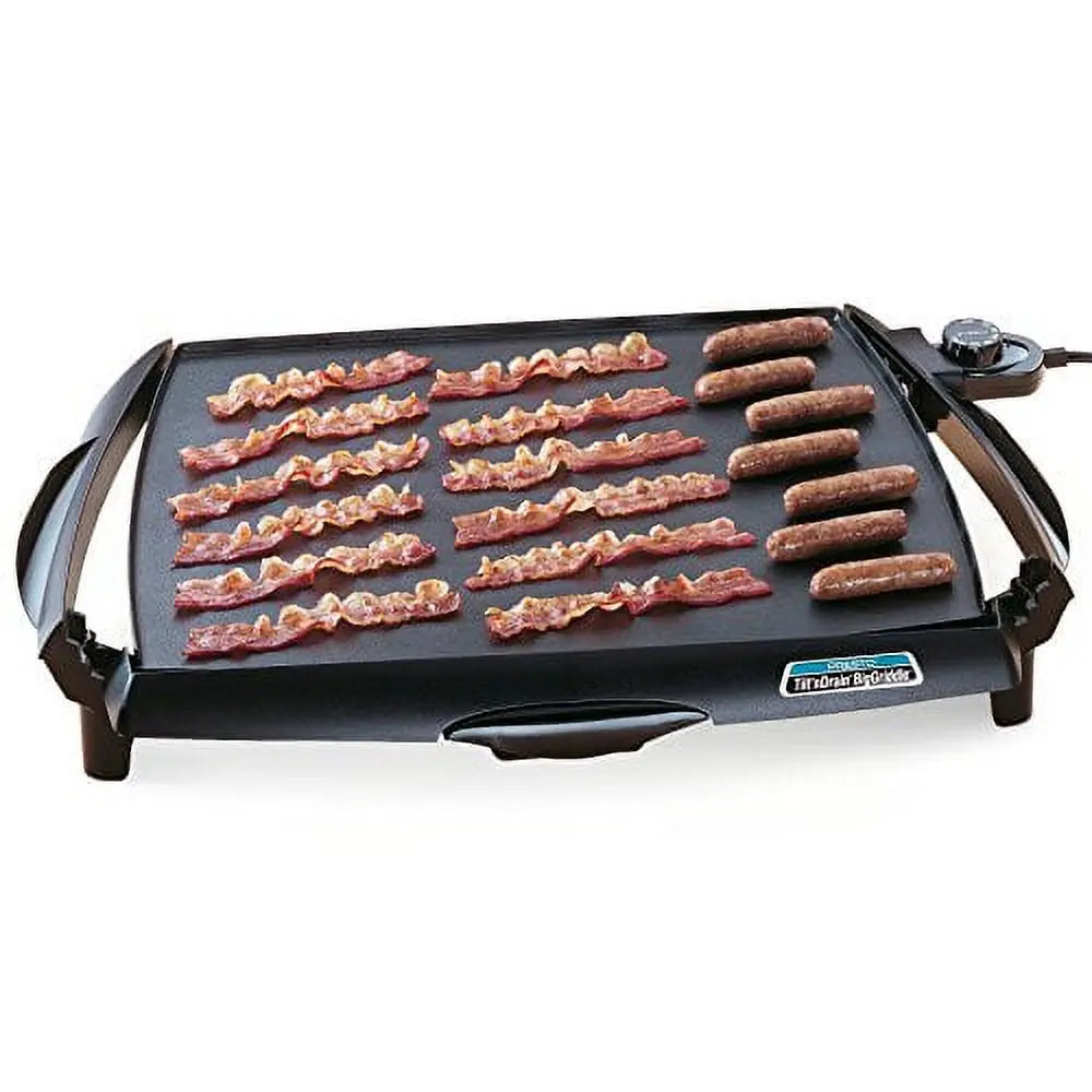 Presto Tilt'nDrain Big Griddle Electric Cool-Touch Griddle 07046 Black Hand C Mart